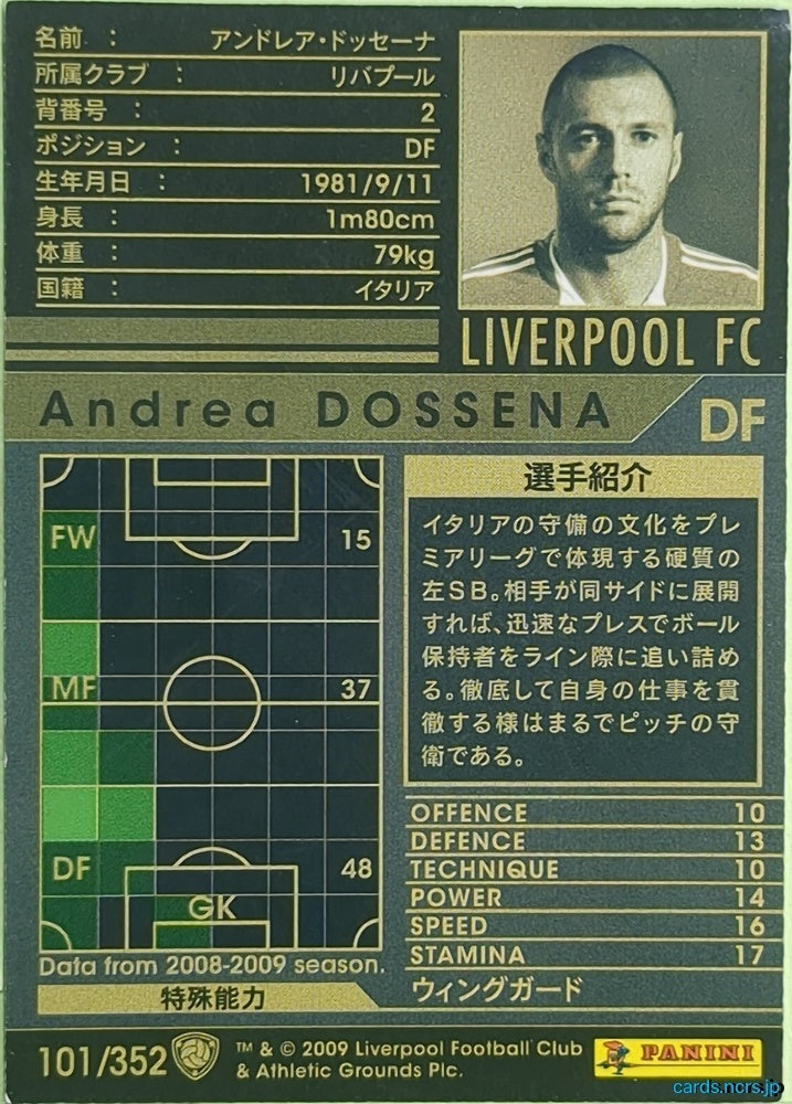 Panini WCCF Football WCCF/2008-2009-101/352 N Andrea Dossena Trading Card EX