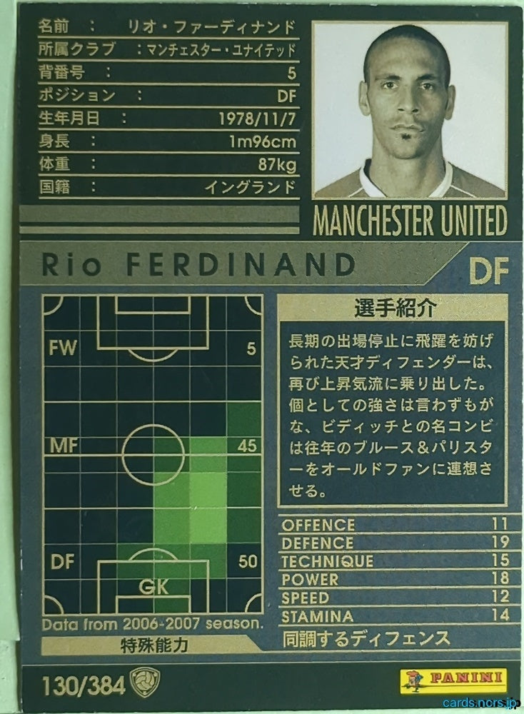 Panini WCCF Football WCCF/2006-2007-130/384 N Rio Ferdinand Trading Card EX