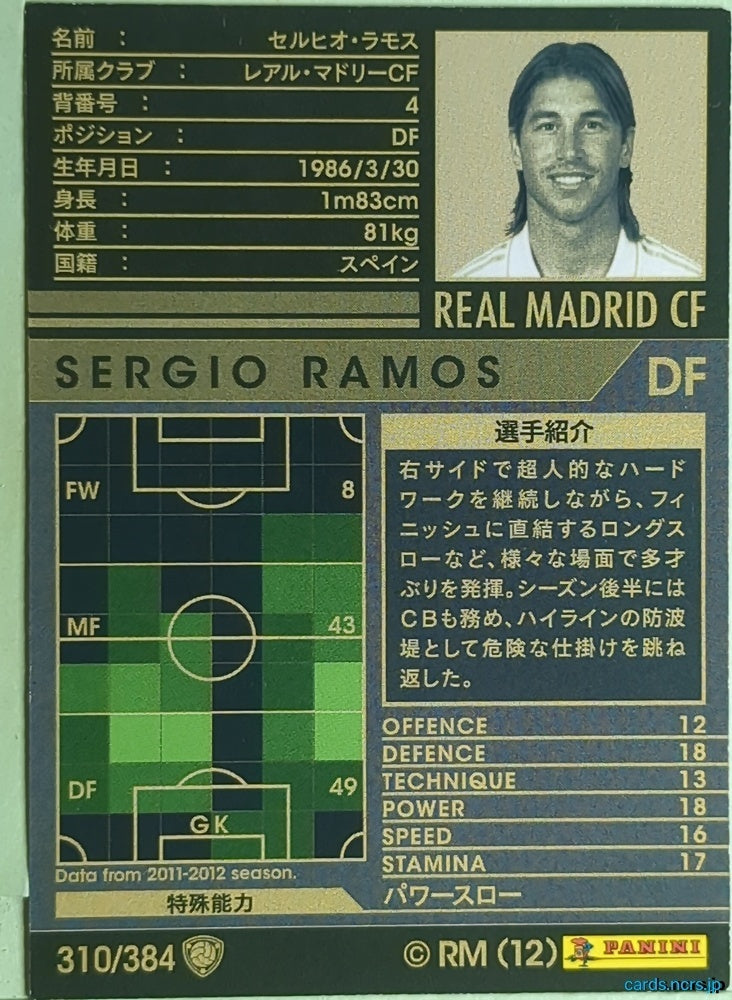 Panini WCCF Football WCCF/2011-2012-310/384 N SERGIO RAMOS Trading Card EX