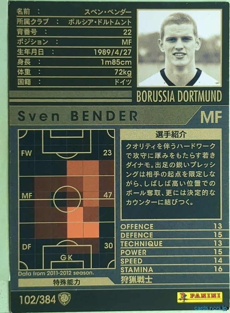 Panini WCCF Football WCCF/2011-2012-102/384 N Sven Bender Trading Card EX