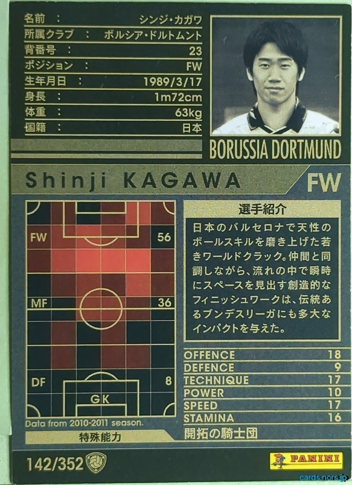 Panini WCCF Football WCCF/2010-2011-142/352 N Shinji Kagawa Trading Card EX