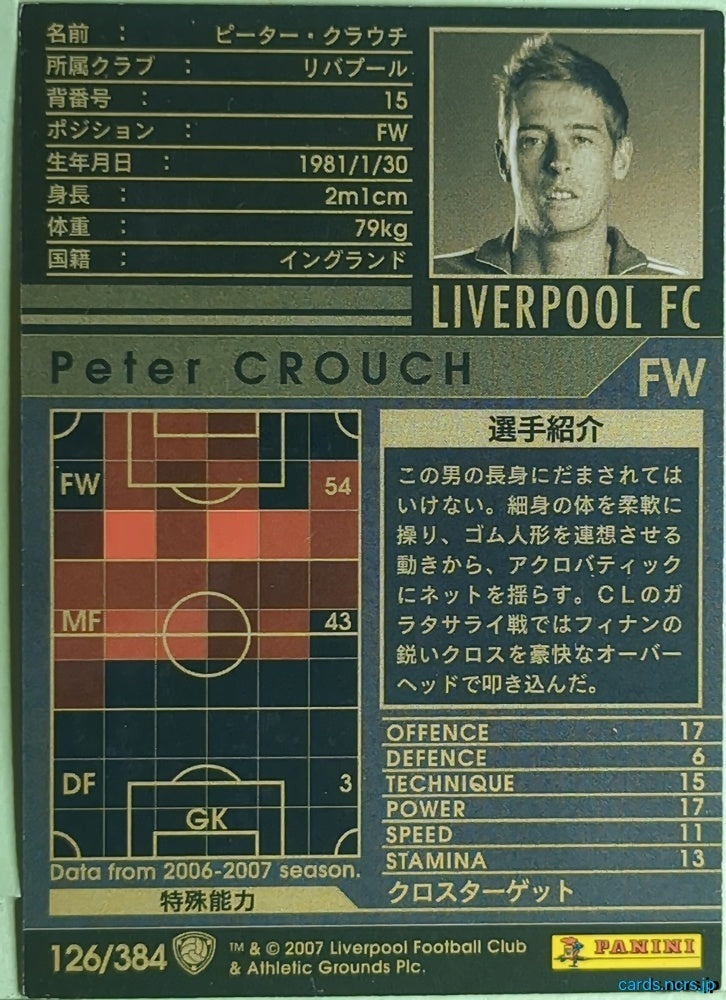 Panini WCCF Football WCCF/2006-2007-126/384 N Peter Crouch Trading Card EX