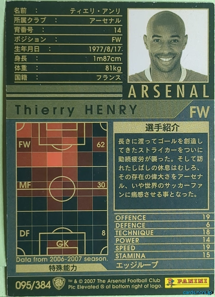 Panini WCCF Football WCCF/2005-2007-095/384 N Thierry Henry Trading Card EX