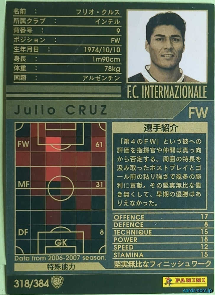Panini WCCF Football WCCF/2006-2007-318/384 N Julio Ricardo Cruz Trading Card EX