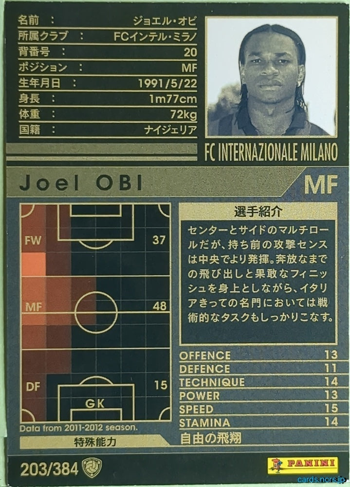 Panini WCCF Football WCCF/2011-2012-203/384 N Joel OBI Trading Card EX