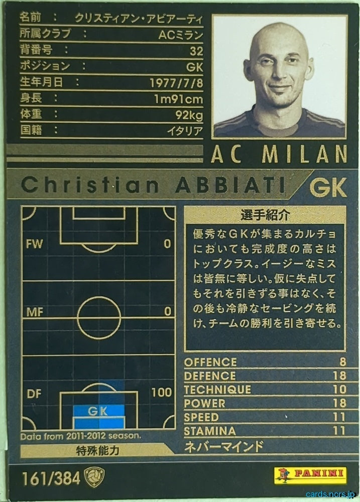 Panini WCCF Football WCCF/2011-2012-161/384 N Christian Abbiati Trading Card EX