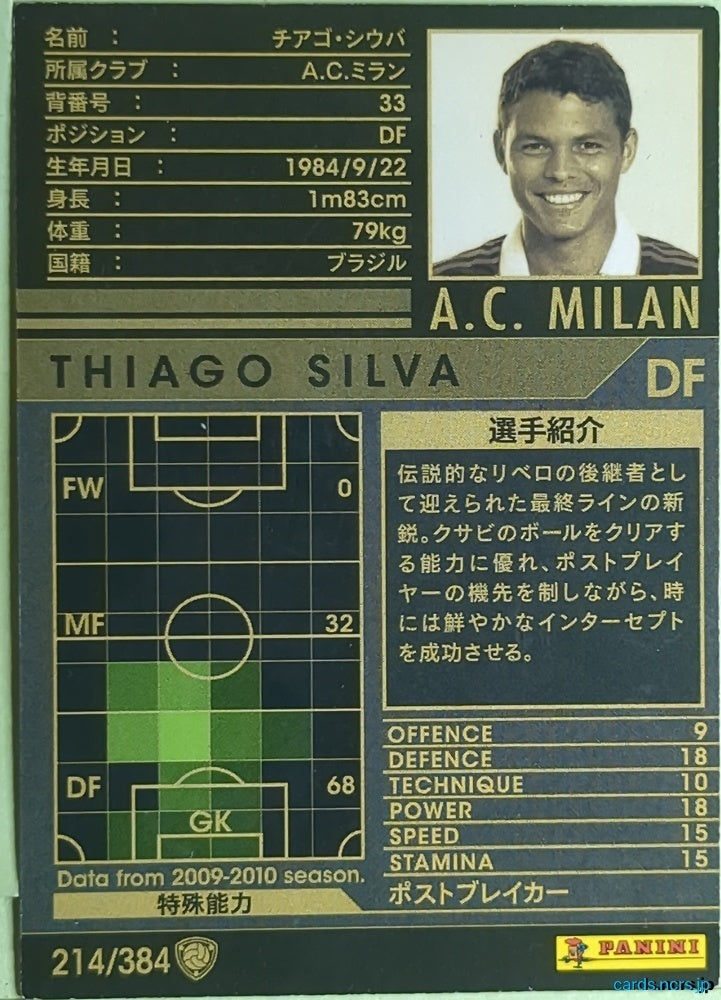 Panini WCCF Football WCCF/2009-2010-214/384 N THIAGO SILVA Trading Card EX