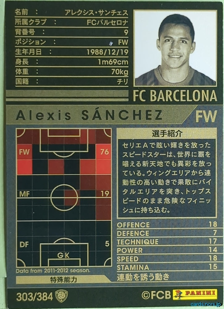 Panini WCCF Football WCCF/2011-2012-303/384 N Alexis Sanchez Trading Card EX
