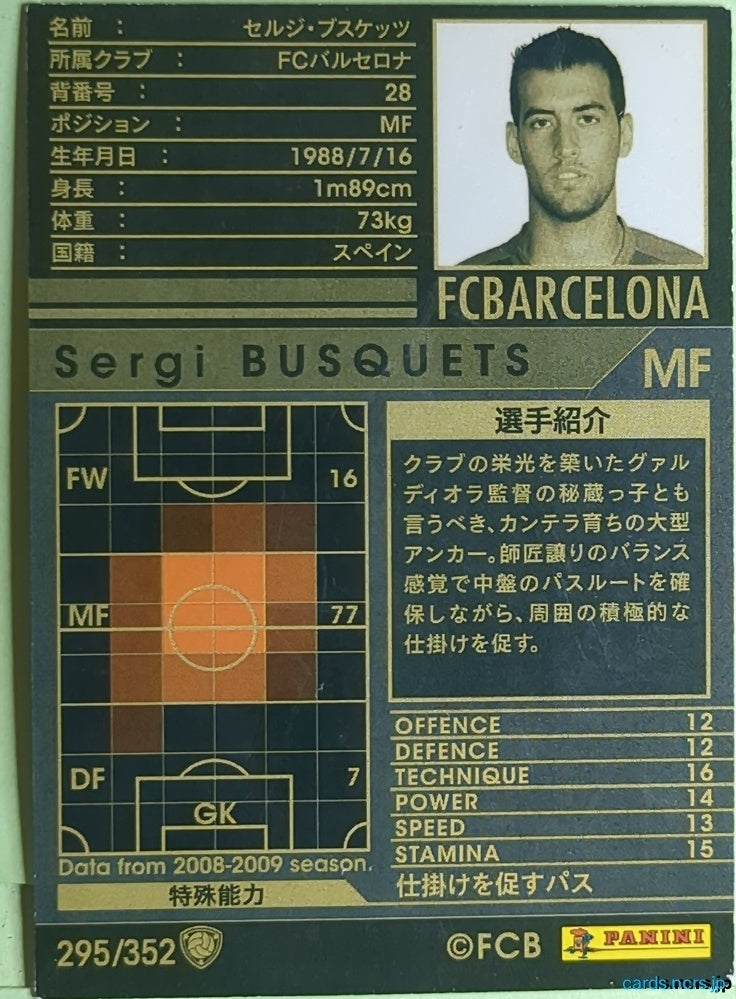 Panini WCCF Football WCCF/2008-2009-295/352 N Sergi Busquets Trading Card EX