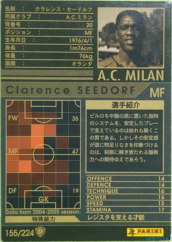 Panini WCCF Football WCCF/2004-2005-155/224 N Clarence Seedorf Trading Card EX
