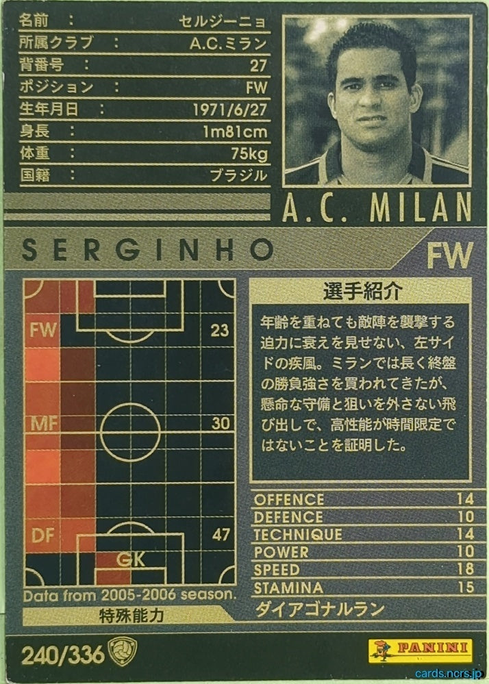 Panini WCCF Football WCCF/2005-2006-240/336 N Serginho Trading Card EX