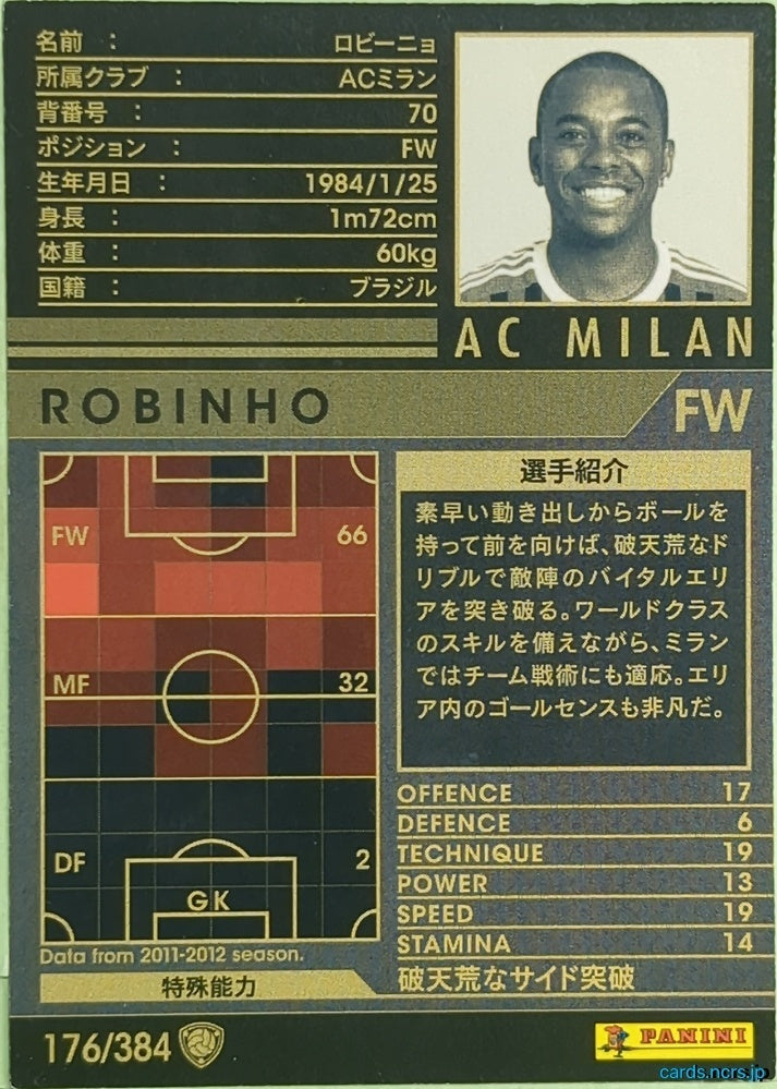 Panini WCCF Football WCCF/2011-2012-176/384 N Robinho Trading Card EX