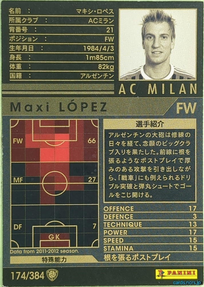 Panini WCCF Football WCCF/2011-2012-174/384 N Maxi Lopez Trading Card EX
