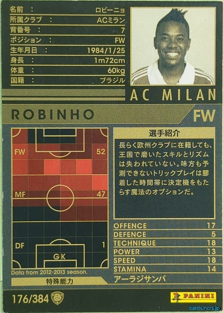 Panini WCCF Football WCCF/2012-2013-176/384 N Robinho Trading Card EX