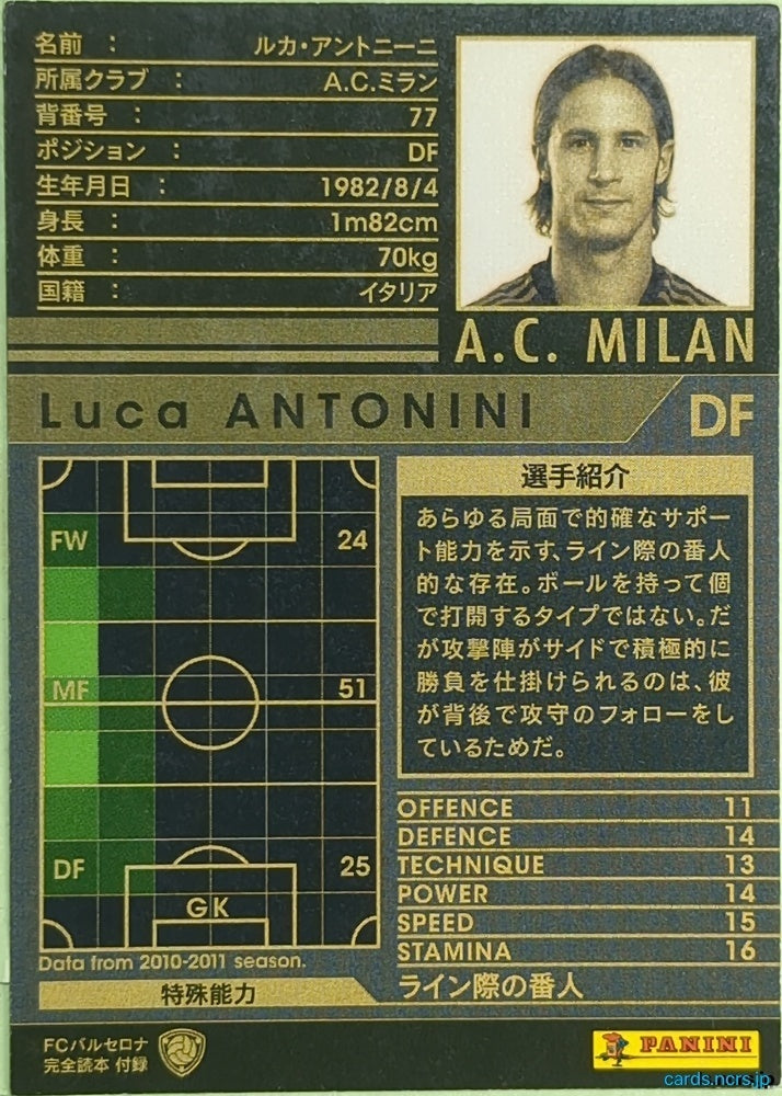 Panini WCCF Football WCCF/2010-2011-EXTRA-ANTONINI N Luca ANTONINI Trading Card EX