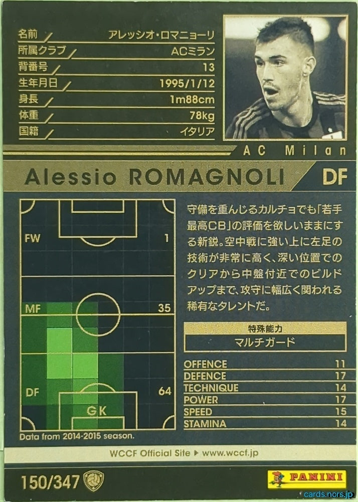 Panini WCCF Football WCCF/2015-2016-150/347 N Alessio ROMAGNOLI Trading Card EX
