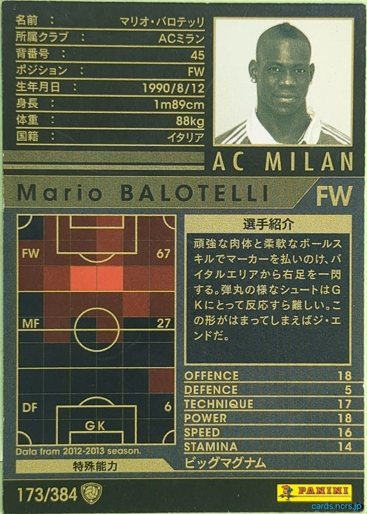 Panini WCCF Football WCCF/2012-2013-173/384 N Mario Balotelli Trading Card EX