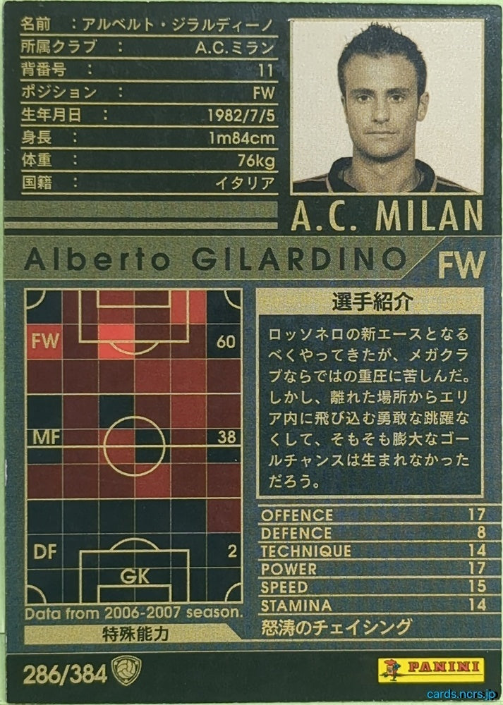 Panini WCCF Football WCCF/2006-2007-286/384 N Alberto GILARDINO Trading Card EX