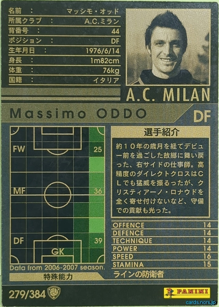 Panini WCCF Football WCCF/2006-2007-279/384 N Massimo ODDO Trading Card EX