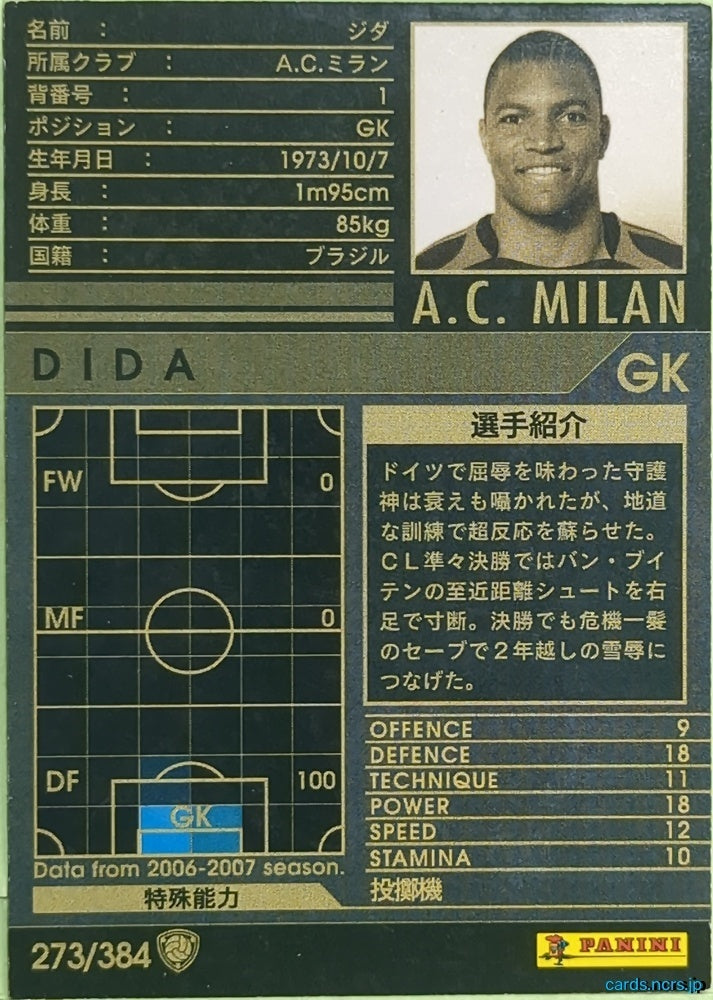 Panini WCCF Football WCCF/2006-2007-273/384 N Dida Trading Card EX