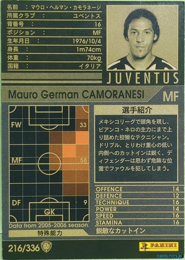 Panini WCCF Football WCCF/2005-2006-216/336 N Mauro German CAMORANESI Trading Card EX