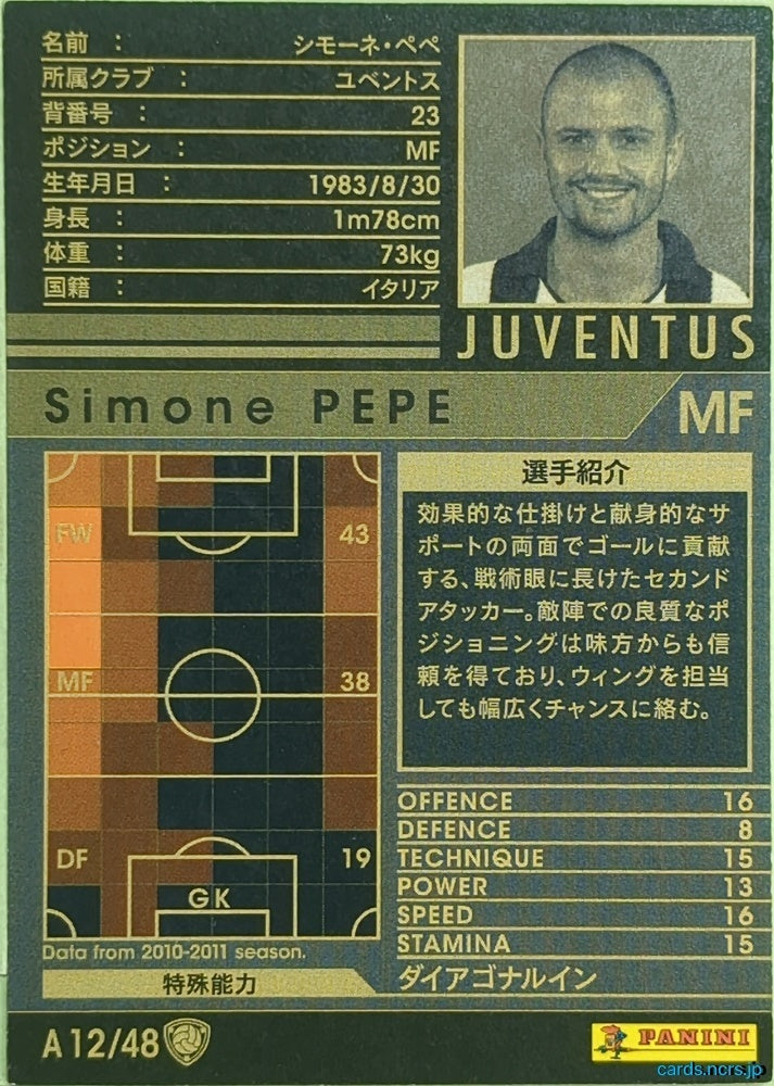 Panini WCCF Football WCCF/2010-2011-A12/48 N Simone Pepe Trading Card EX