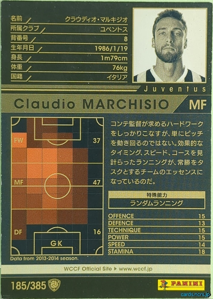 Panini WCCF Football WCCF/2013-2014-185/385 N Claudio MARCHISIO Trading Card EX