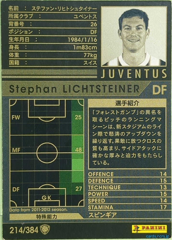 Panini WCCF Football WCCF/2011-2012-214/384 N Stephan Lichtsteiner Trading Card EX