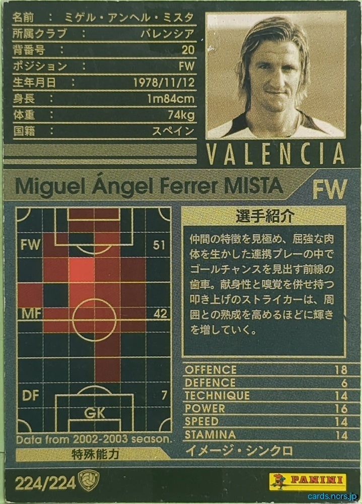 Panini WCCF Football WCCF/2004-2005-224/224 N Miguel Ángel Ferrer Mista Trading Card EX
