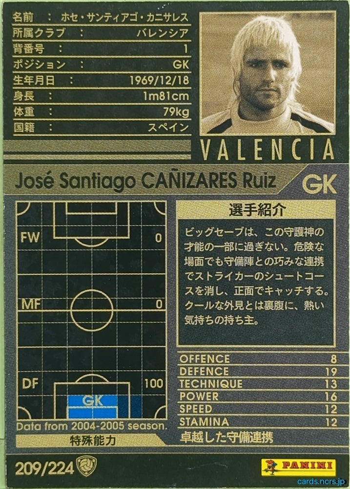 Panini WCCF Football WCCF/2004-2005-209/224 N José Santiago CAÑIZARES Ruiz Trading Card EX