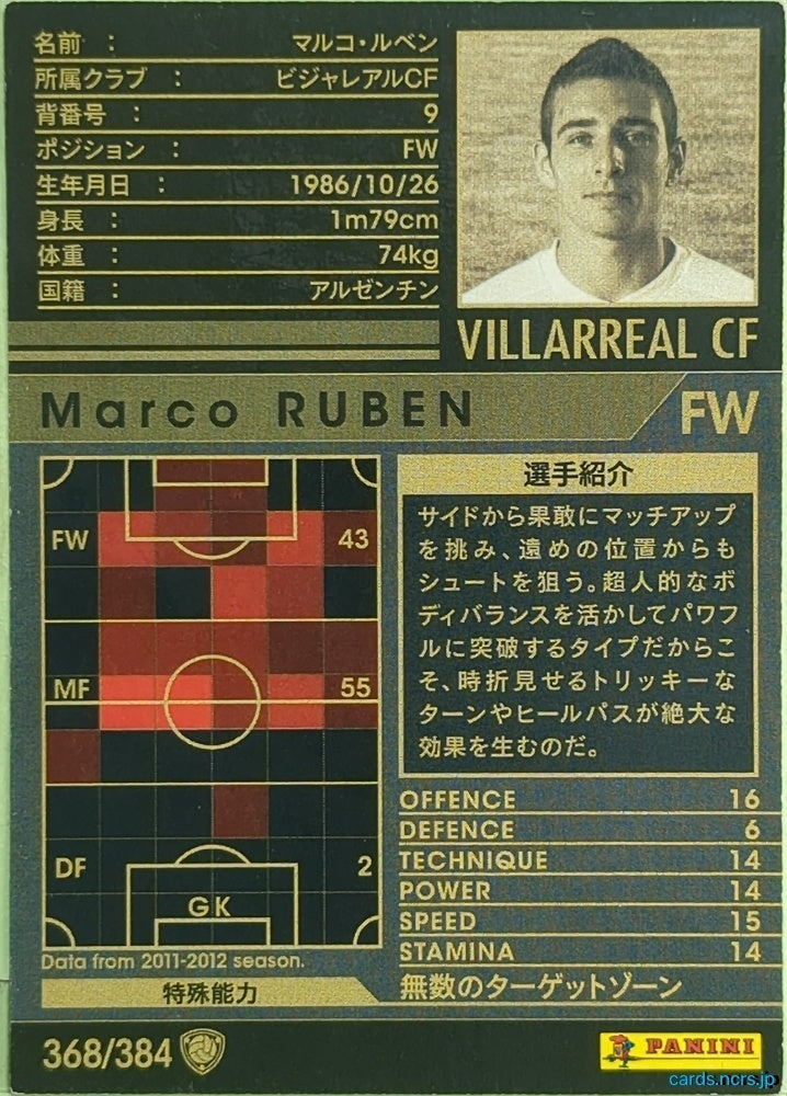 Panini WCCF Football WCCF/2011-2012-368/384 N Marco Ruben Trading Card EX