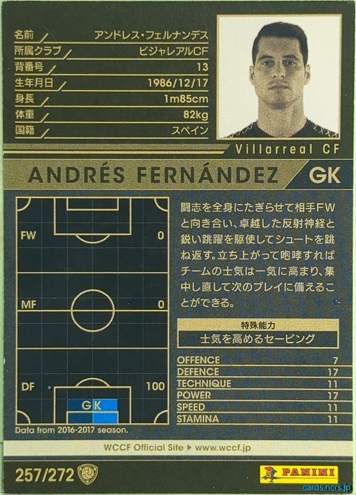 Panini WCCF Football WCCF/2017-2018-257/272 N Andrés Fernández Trading Card EX