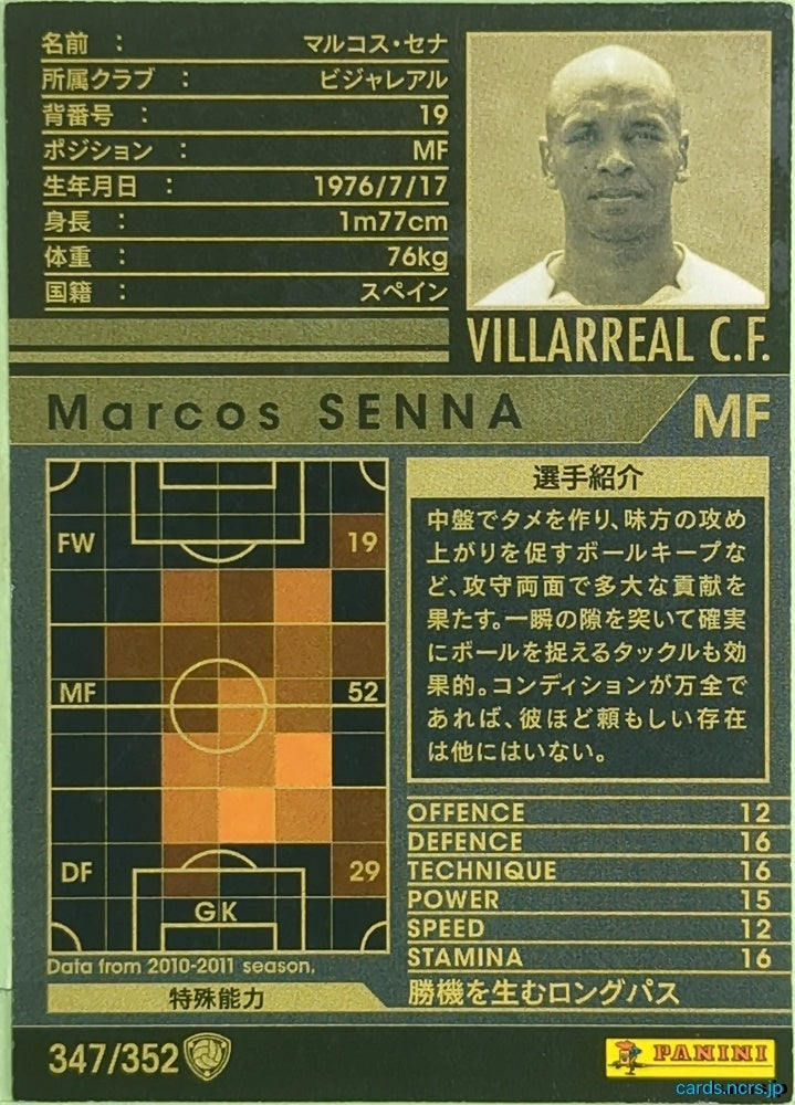 Panini WCCF Football WCCF/2010-2011-347/352 N Marcos SENNA Trading Card EX