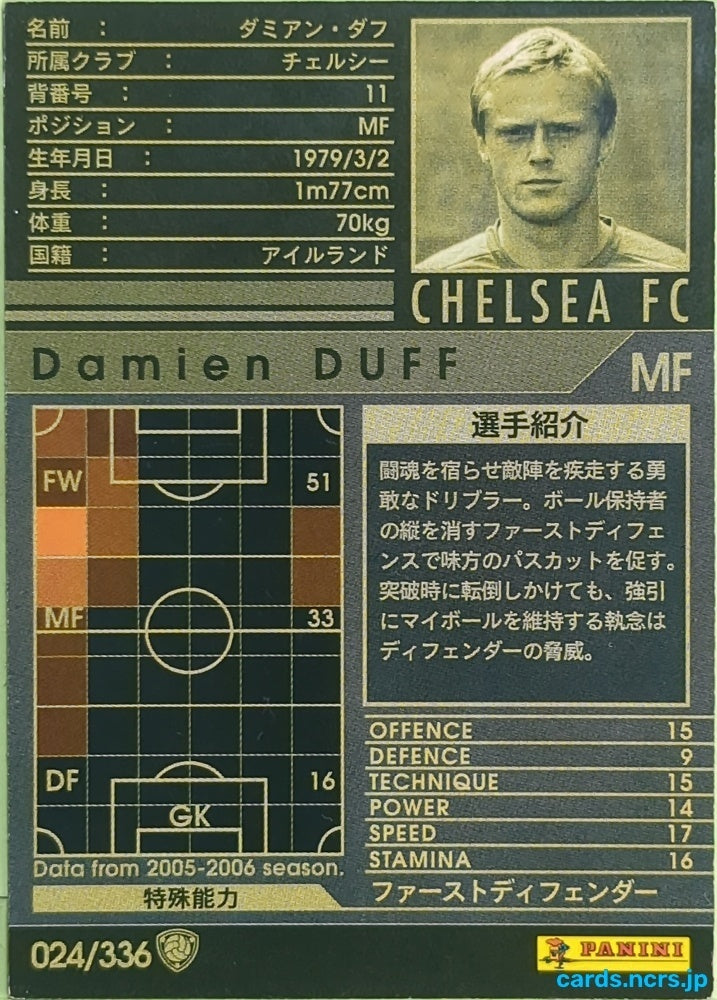 Panini WCCF Football WCCF/2005-2006-024/336 N Damien Duff Trading Card EX