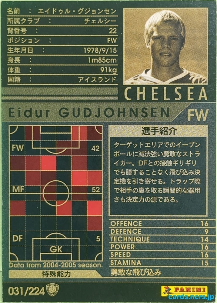 Panini WCCF Football WCCF/2004-2005-031/224 N Eidur GUDJOHNSEN Trading Card EX