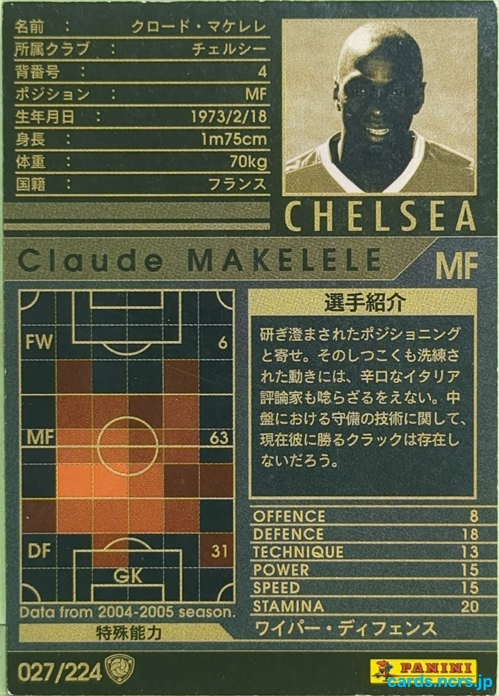 Panini WCCF Football WCCF/2004-2005-027/224 N Claude Makelele Trading Card EX