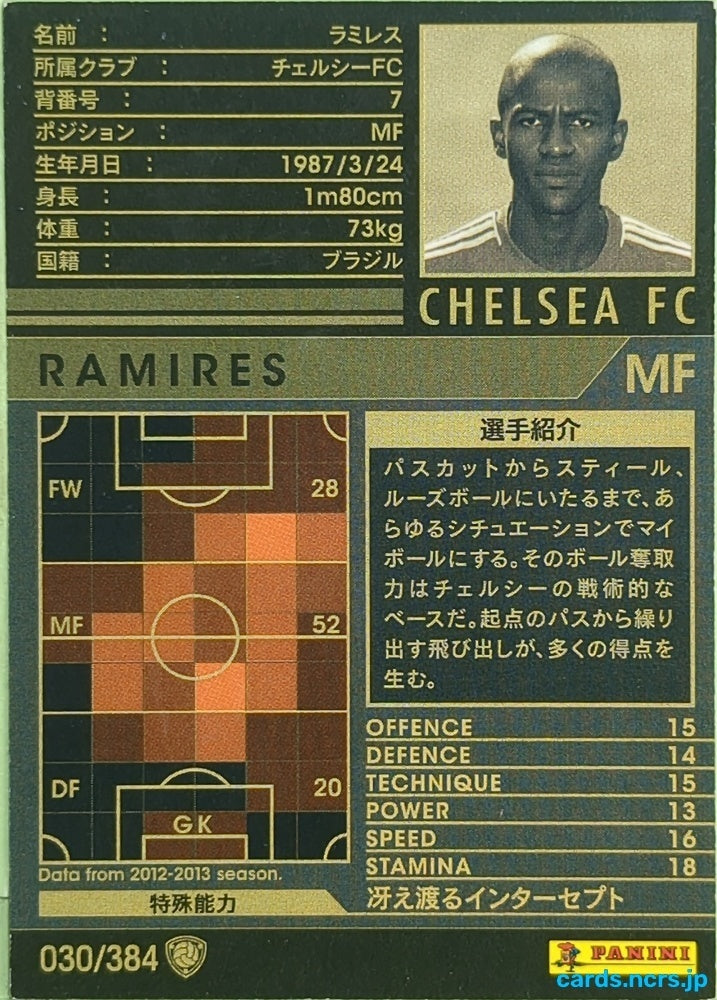 Panini WCCF Football WCCF/2012-2013-030/384 N Ramires Trading Card EX