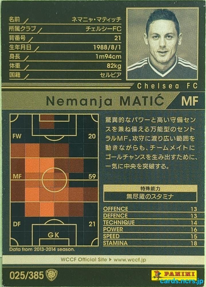 Panini WCCF Football WCCF/2013-2014-025/385 N Nemanja Matic Trading Card EX