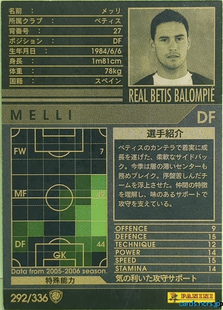 Panini WCCF Football WCCF/2005-2006-292/336 N Melli Trading Card EX