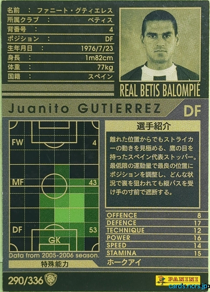Panini WCCF Football WCCF/2005-2006-290/336 N Juanito Gutierrez Trading Card EX