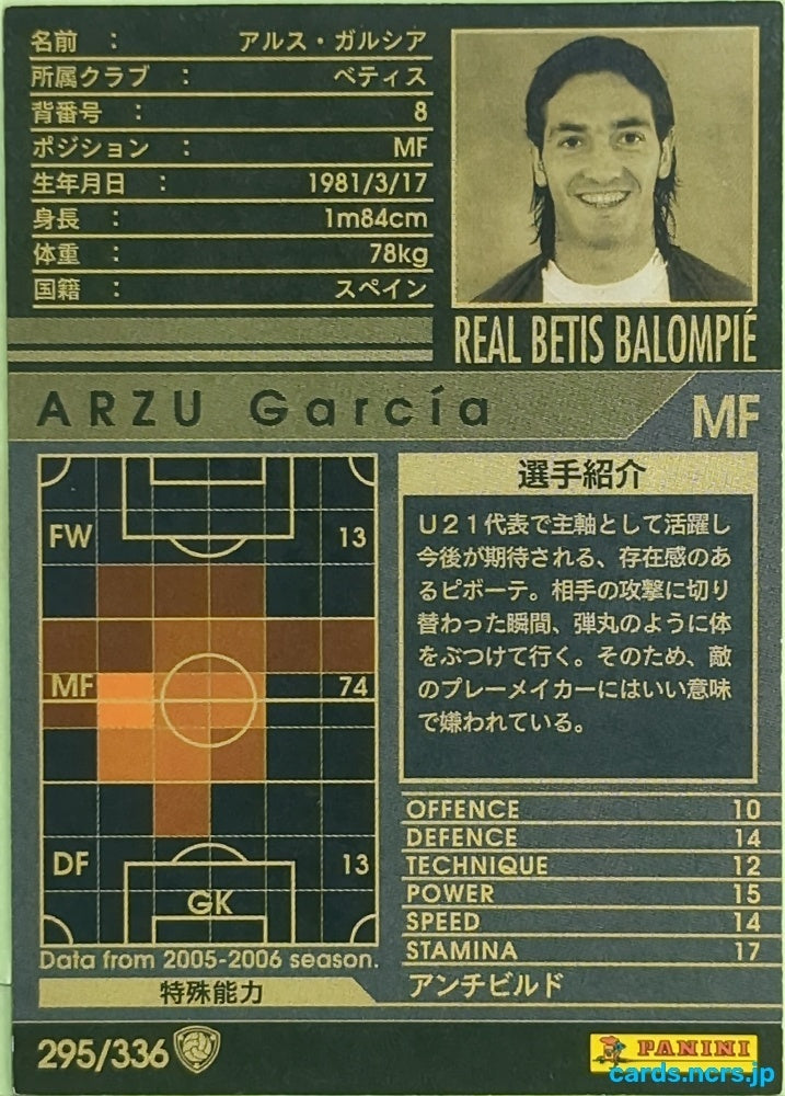 Panini WCCF Football WCCF/2005-2006-295/336 N ARZU García Trading Card EX