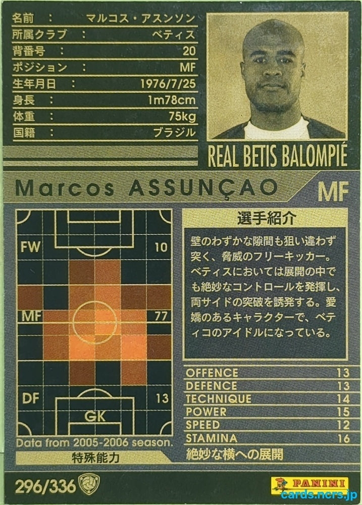 Panini WCCF Football WCCF/2005-2006-296/336 N Marcos Assuncao Trading Card EX