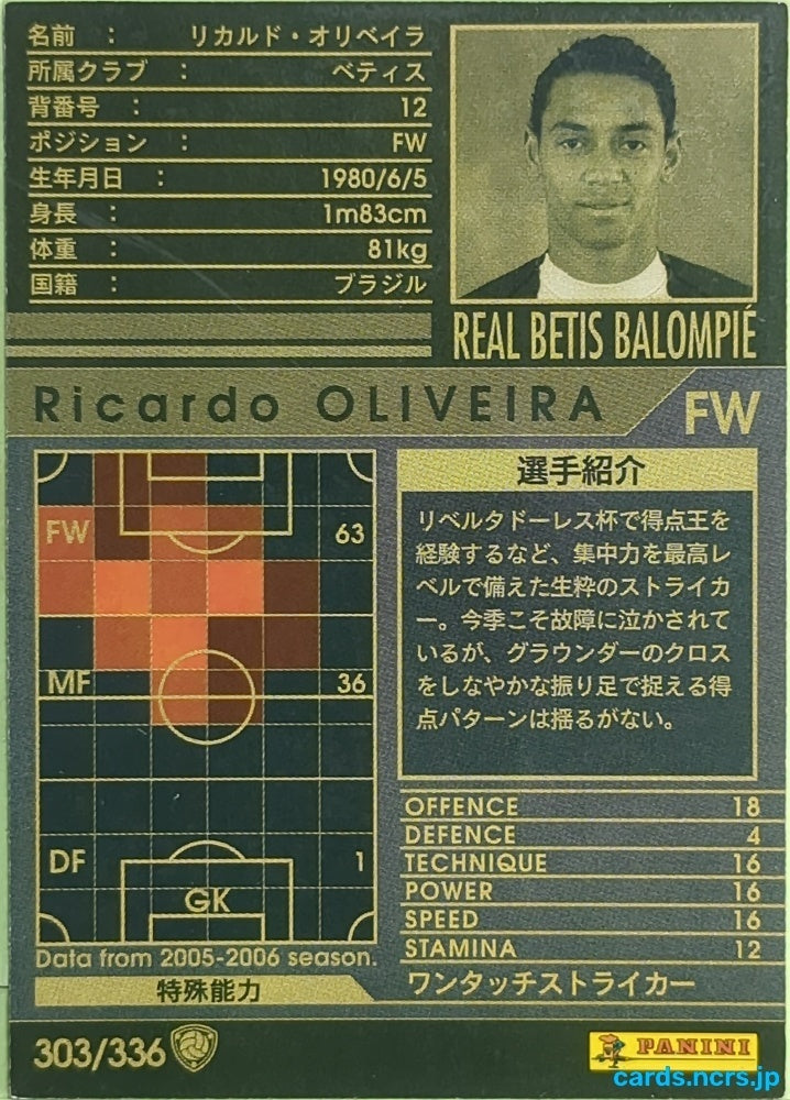 Panini WCCF Football WCCF/2005-2006-303/336 N Ricardo Oliveira Trading Card EX
