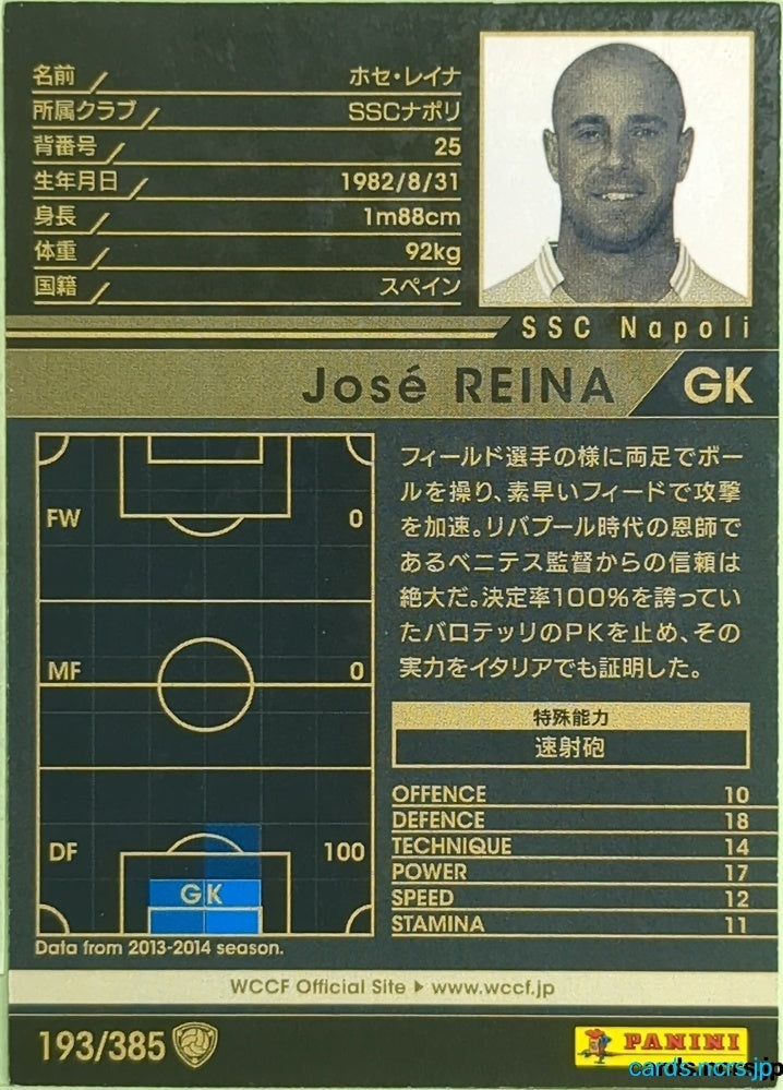 Panini WCCF Football WCCF/2013-2014-193/385 N José Reina Trading Card EX