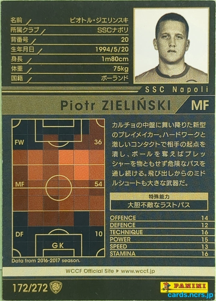 Panini WCCF Football WCCF/2017-2018-172/272 N Piotr Zielinski Trading Card EX