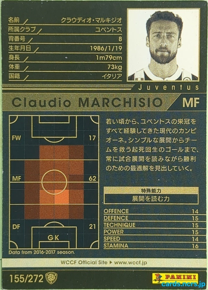 Panini WCCF Football WCCF/2017-2018-155/272 N Claudio MARCHISIO Trading Card EX