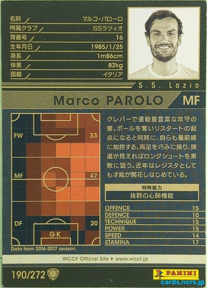 Panini WCCF Football WCCF/2017-2018-190/272 N Marco PAROLO Trading Card EX