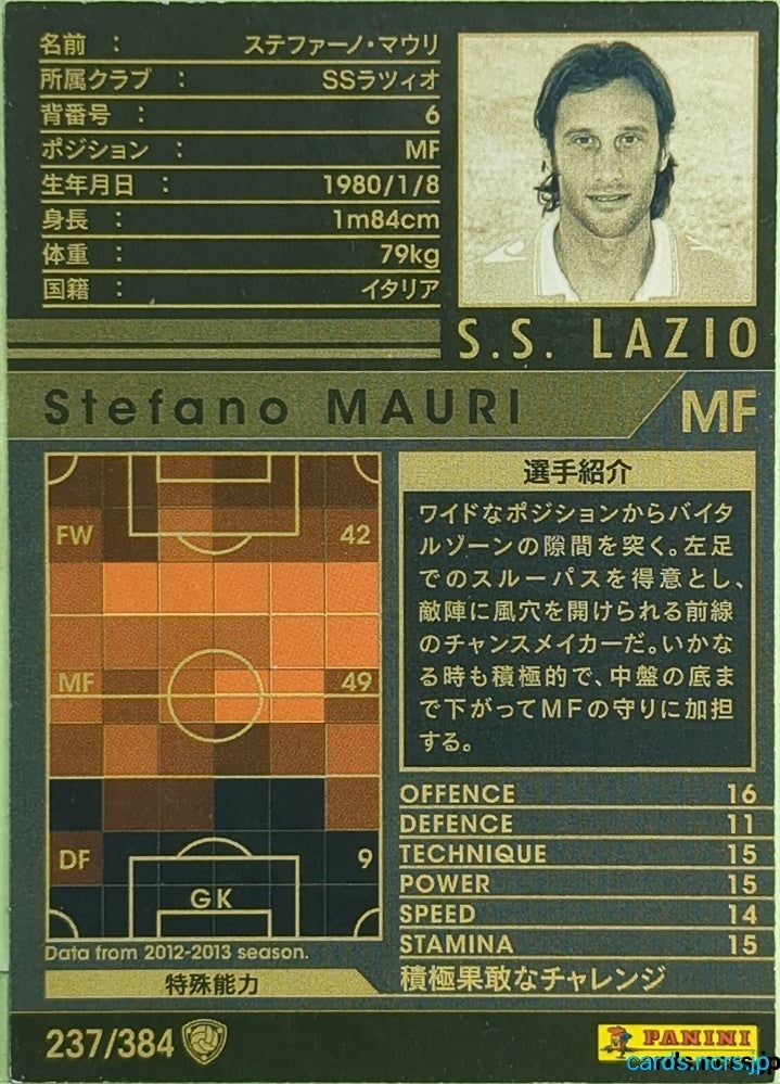 Panini WCCF Football WCCF/2012-2013-237/384 N Stefano Mauri Trading Card EX
