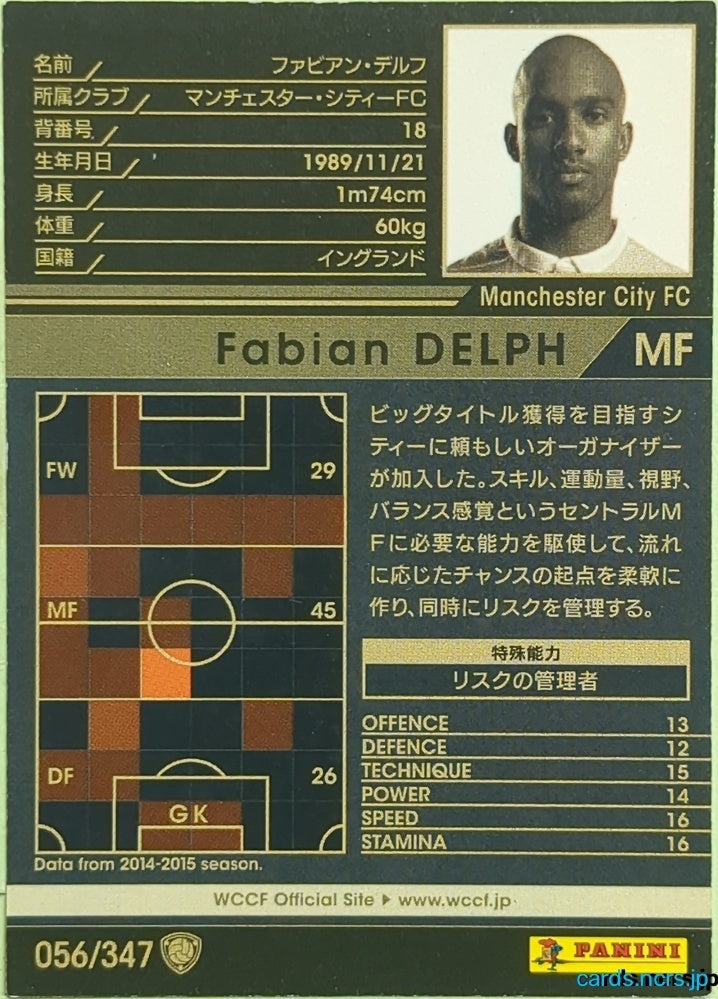 Panini WCCF Football WCCF/2015-2016-056/347 N Fabian Delph Trading Card EX
