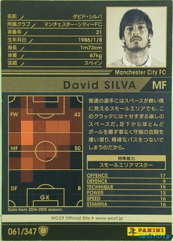 Panini WCCF Football WCCF/2015-2016-061/347 N David Silva Trading Card EX